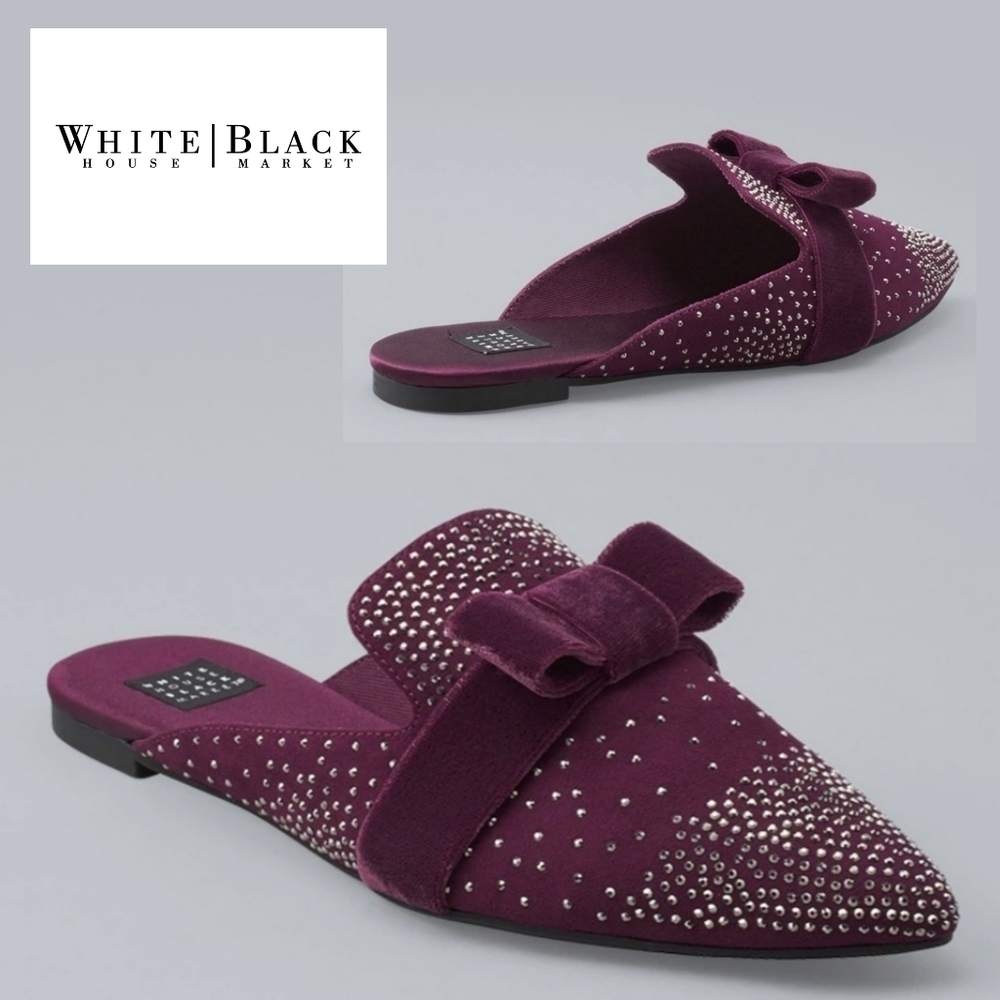 NIB WHBM EMBELLISHED JEWELED BUCKLE VELVET MULES Size 7